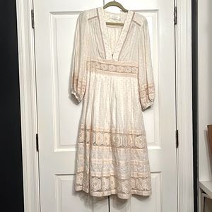 Zimmerman ivory eyelet midi dress. Deep Vneck, beautiful embroidery!